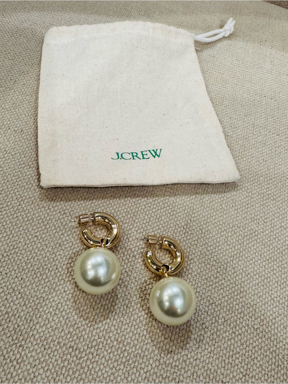 J. Crew Gold Hoop Earrings with Cream Pearl Drops